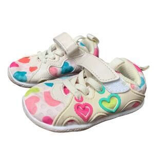 Jiasuqi Toddler Girl Size 5 Off White Heart Hook Loop Elastic Lace Slip On Shoes